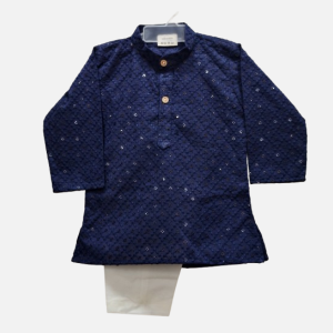 Boys navy blue embroidered kurta with white pyjama – festive ethnic outfit for toddlers and kids