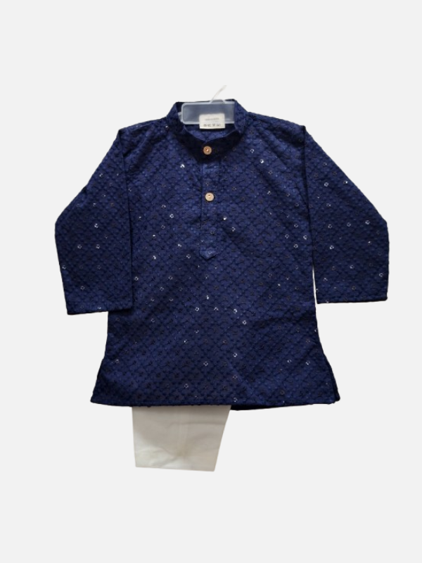 Boys Navy Blue Cotton Kurta Pyjama Set