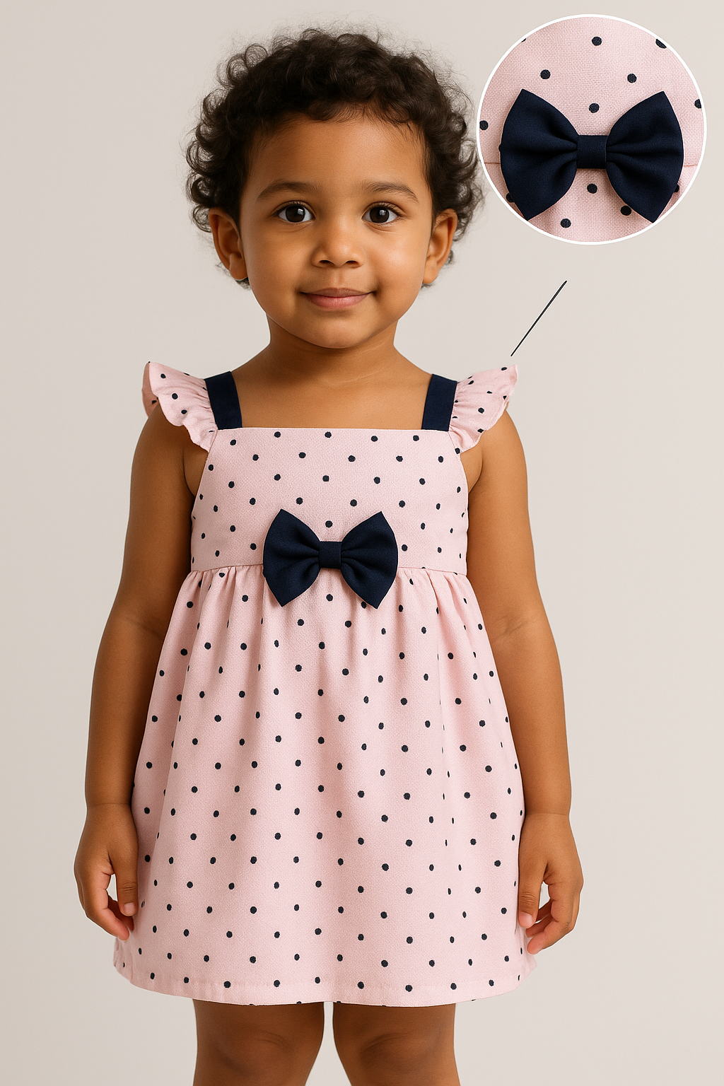 Newborn Pink Polka Dot Cotton Frock with Black Bow