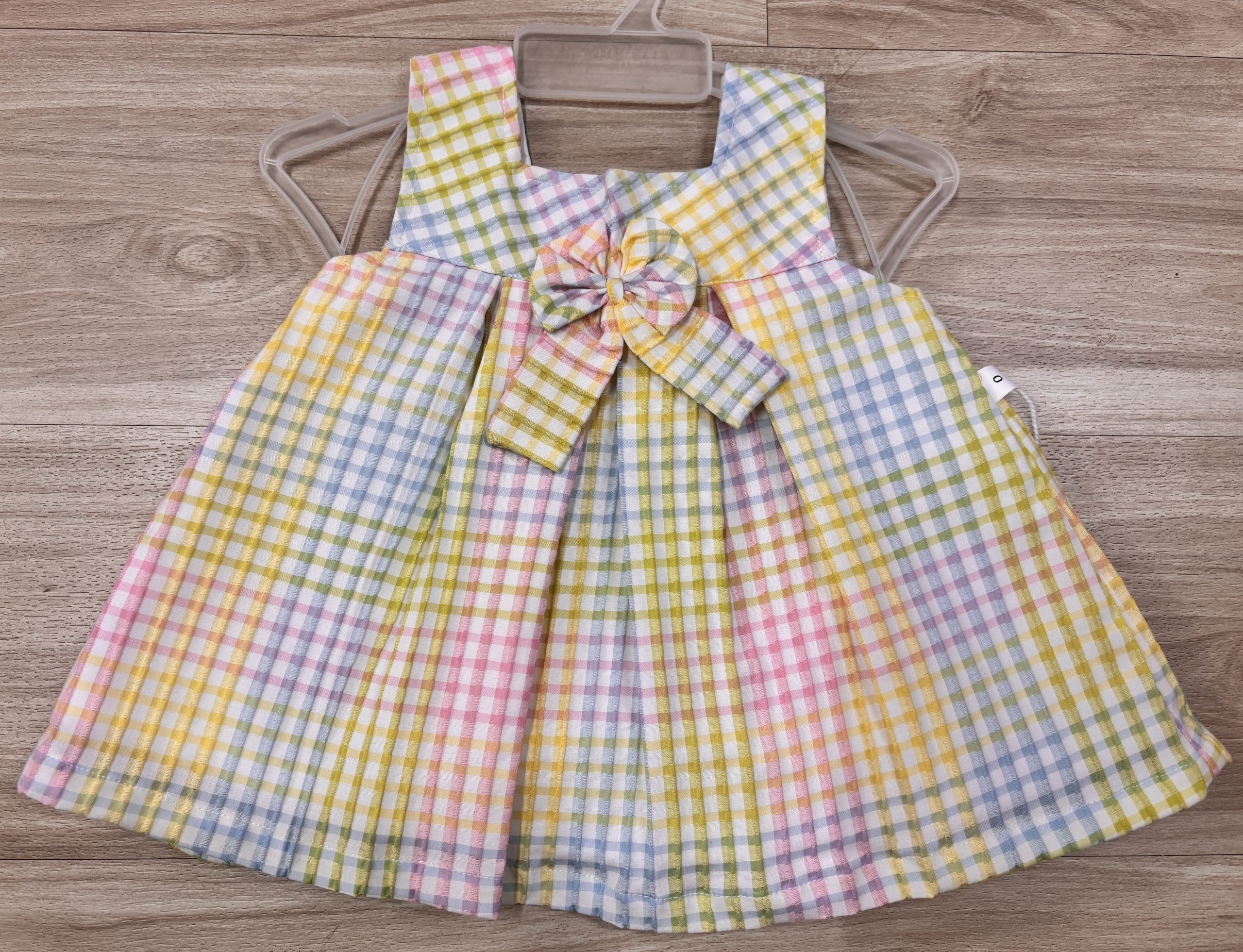 Pastel Checkered Cotton Baby Girl Frock with Bow – Soft Summer Wear