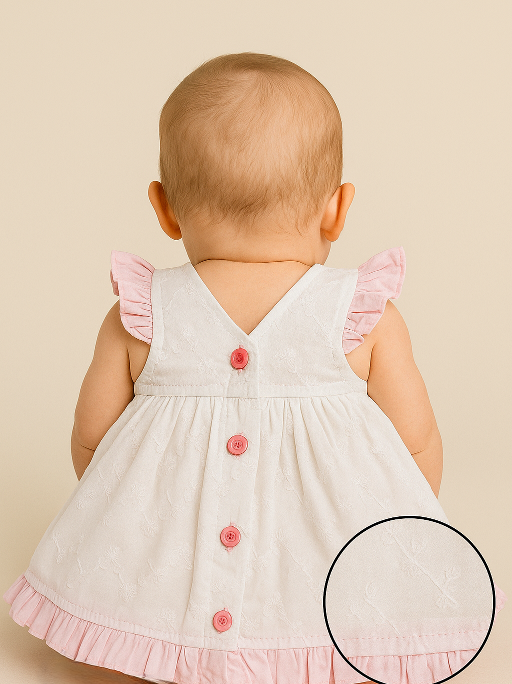 Newborn Baby Girl Cotton Frock – White & Pink Ruffled Dress