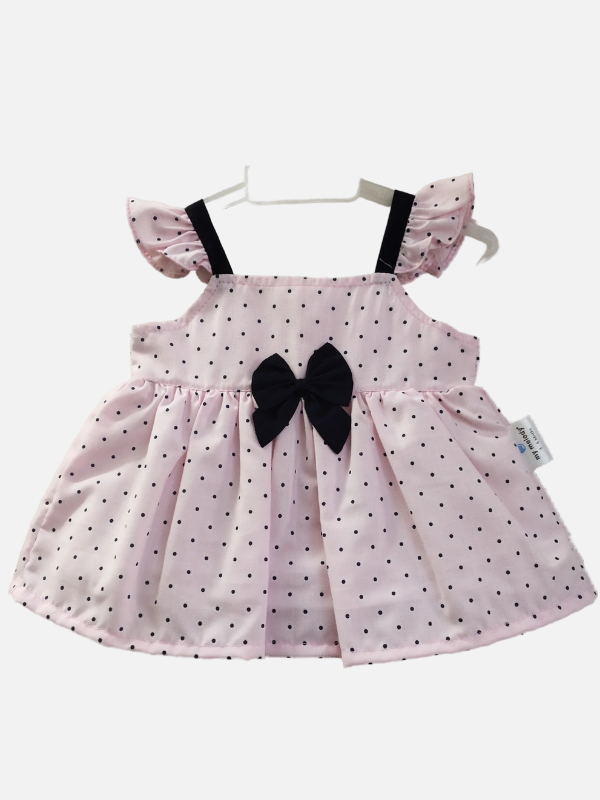 Newborn Pink Polka Dot Cotton Frock with Black Bow