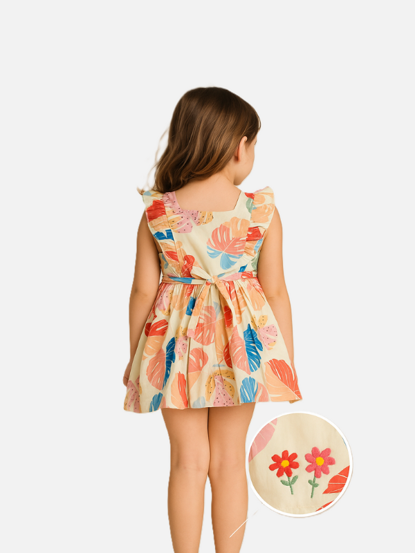 Tropical Flutter Cotton Frock for Girls