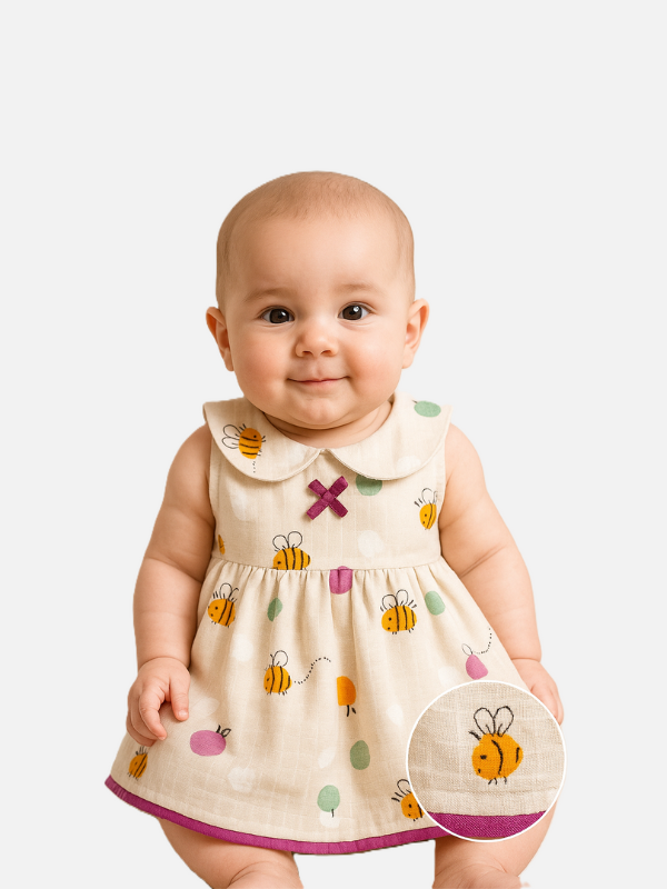 Adorable Bee Print Cotton Frock for Newborns
