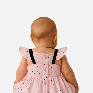 Newborn Pink Polka Dot Cotton Frock with Black Bow – 0-6 Months | Bumps to Bigs