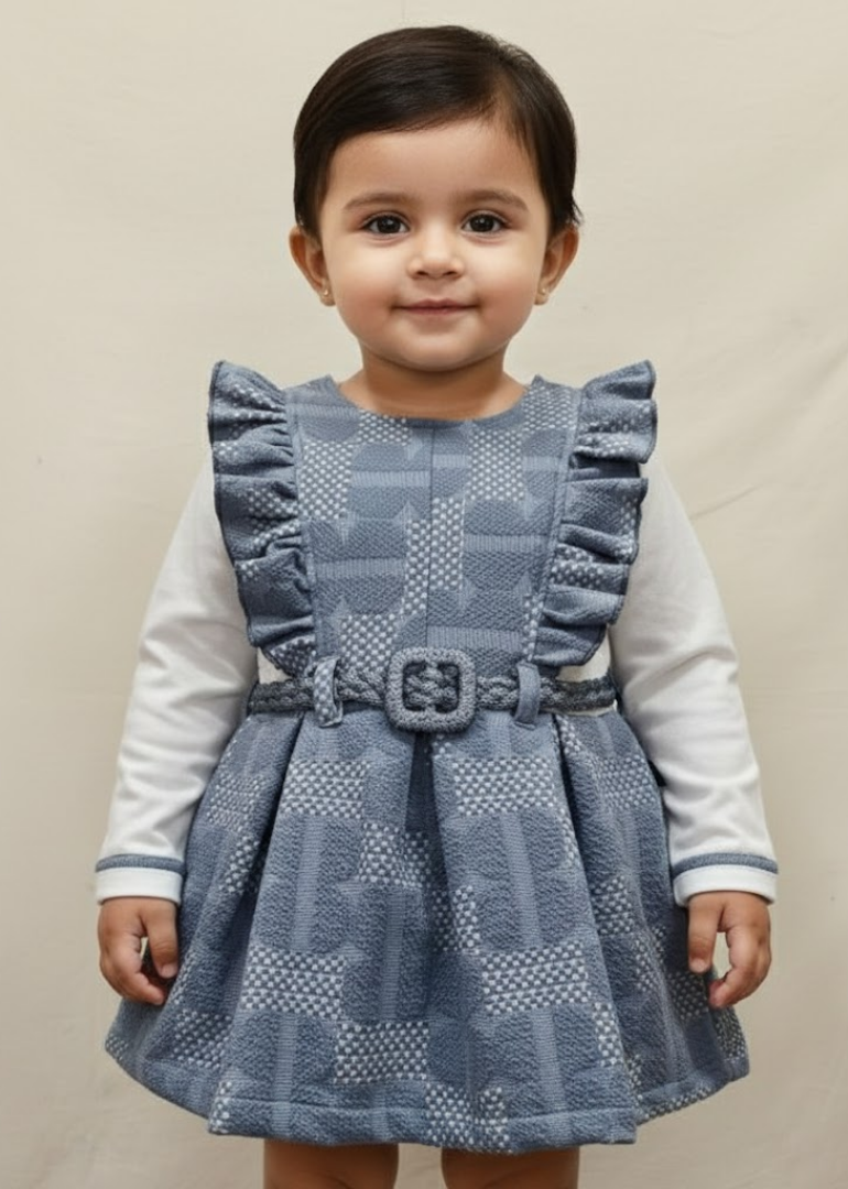 Grey Pinafore Dress with White Blouse Set