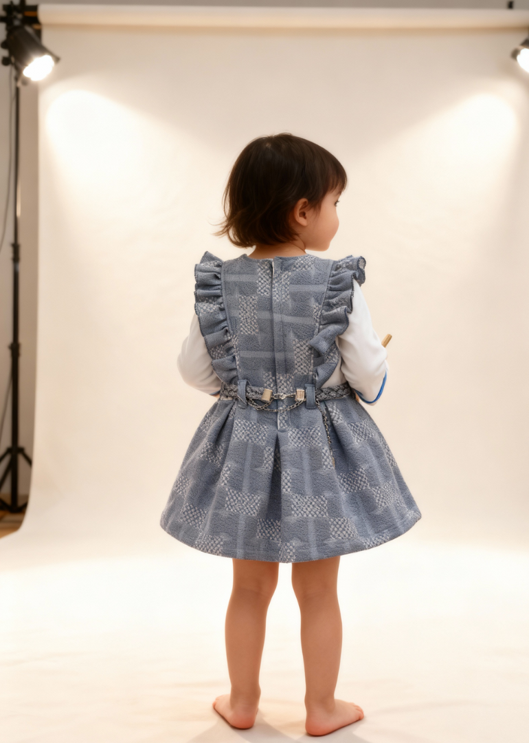 Grey Pinafore Dress with White Blouse Set