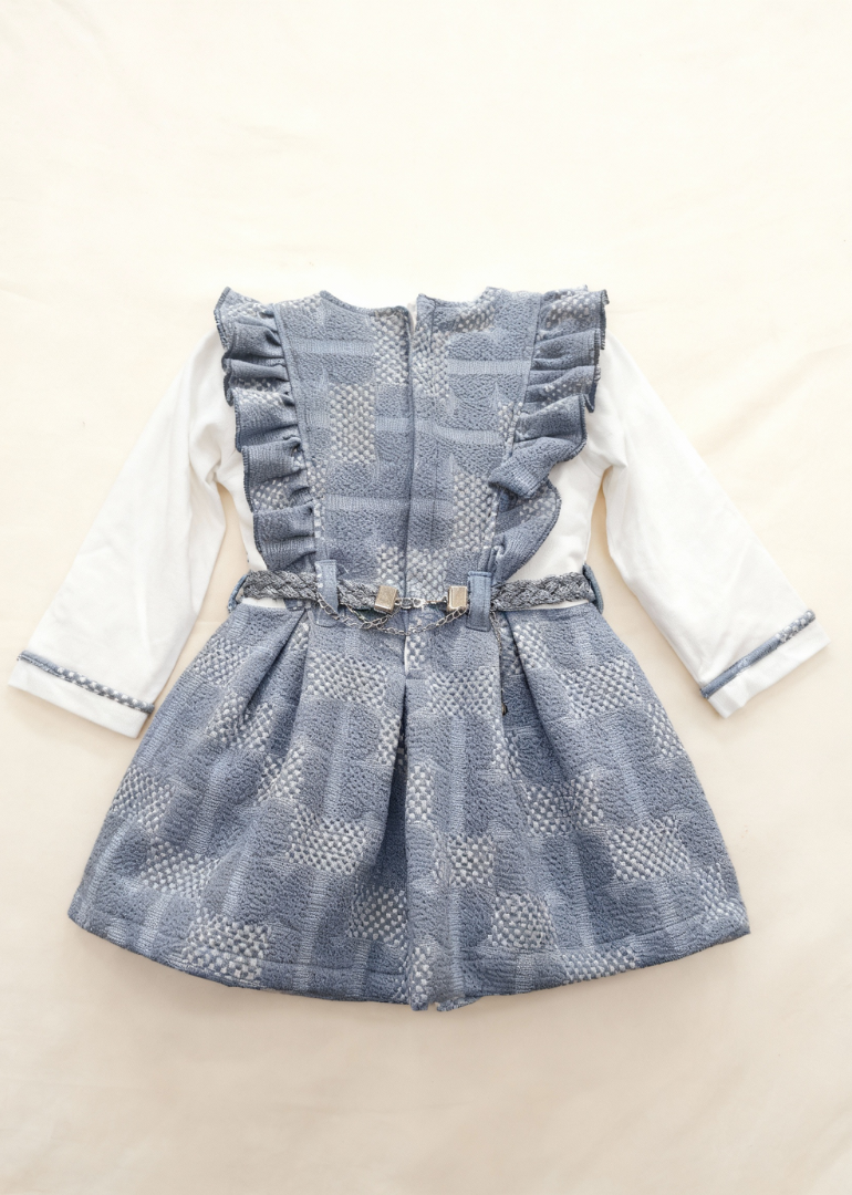 Grey Pinafore Dress with White Blouse Set