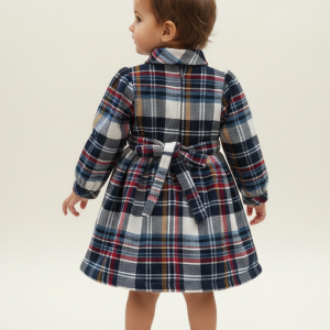 Navy Plaid Flannel Shirt Dress