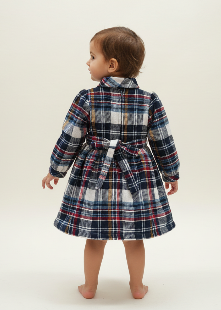 Navy Plaid Flannel Shirt Dress