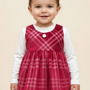 Red Plaid Jumper with White Turtleneck