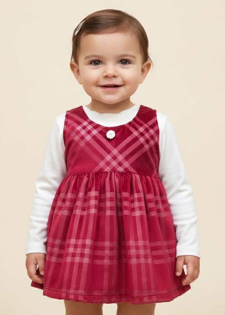 Red Plaid Jumper with White Turtleneck