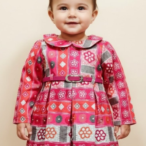 Traditional Folk Print Dress with Belt