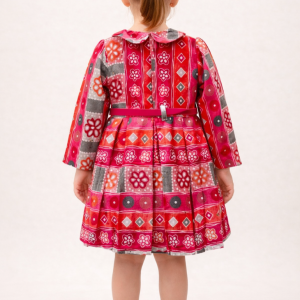 Traditional Folk Print Dress with Belt