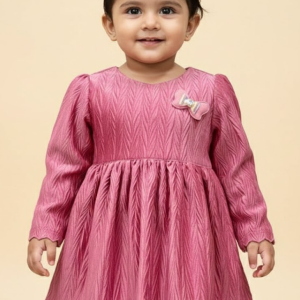 Rose Pink Textured Dress with Bow Detail