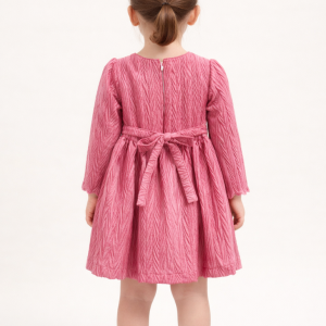 Rose Pink Textured Dress with Bow Detail