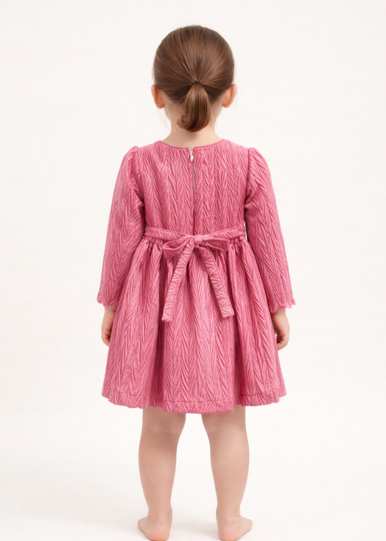Rose Pink Textured Dress with Bow Detail