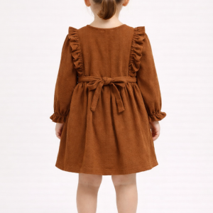 Rust Corduroy Dress with Embroidered Florals