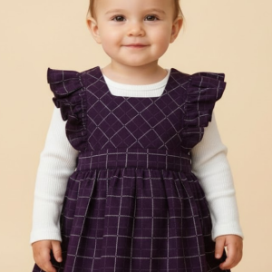 Deep Purple Windowpane Pinafore with White Turtleneck