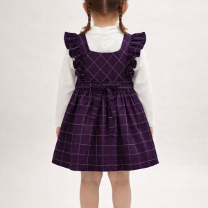 Deep Purple Windowpane Pinafore with White Turtleneck
