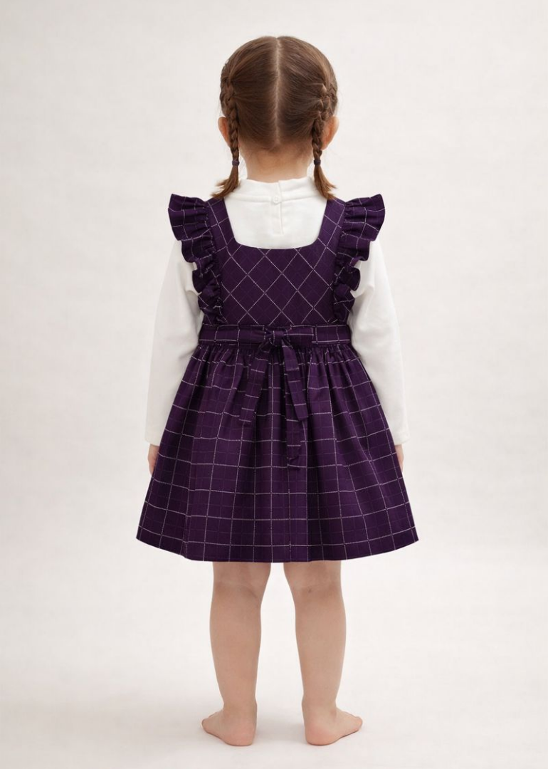 Deep Purple Windowpane Pinafore with White Turtleneck