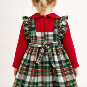 Classic Red Plaid Pinafore & Ruffle Knit Set
