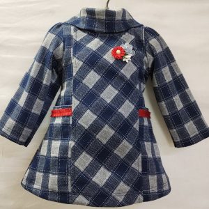 Navy Plaid Coat Dress with Red Accents
