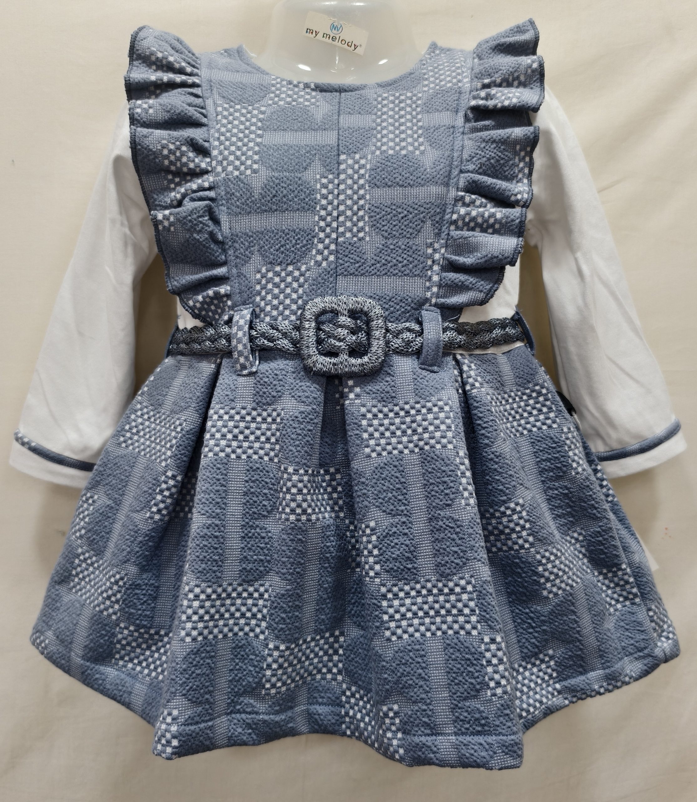 Grey Pinafore Dress with White Blouse Set
